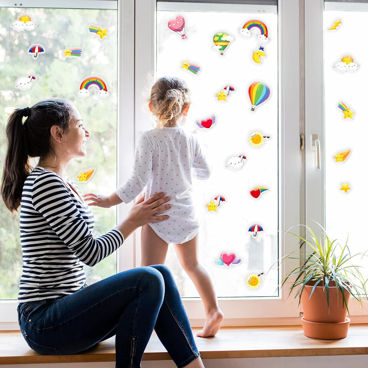 20 PCS Rainbow Thick Gel Clings for Classroom Realistic Window Gel Clings Decal Stickers for Kids Toddlers and Adults Home Airplane Nursery Rainbow Party Supplies Removable and Reusable