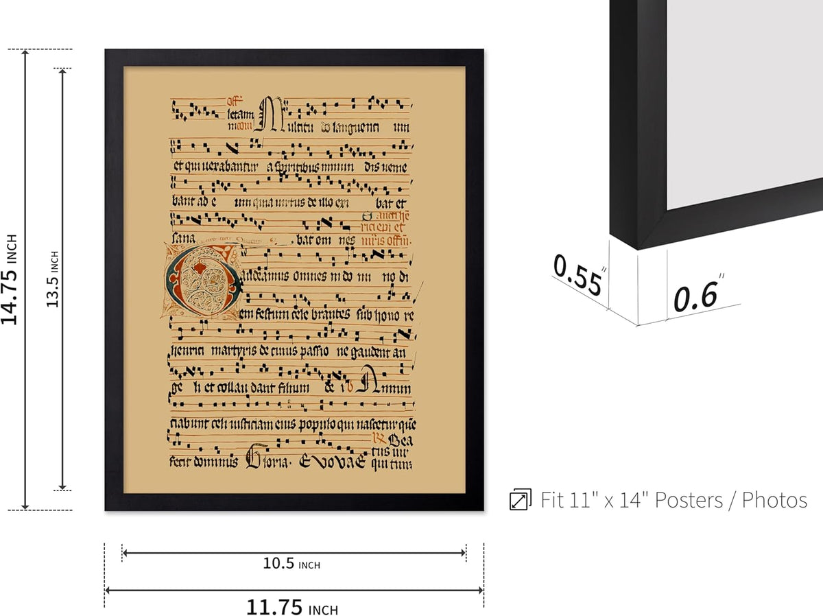 Poster Master Vintage Hymnal Poster - Retro Music Print - Gift for Artist, Friend - Graduale Aboense, Gregorian Chant Manuscript, Score - Wall Decor for Living Room, Bedroom, 11x14 Black Framed