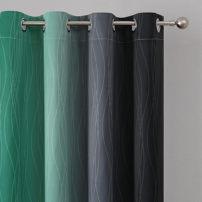 Black and Green Ombre Blackout Curtains 63 Inches Long | Gradient Color Curtains - Image 4
