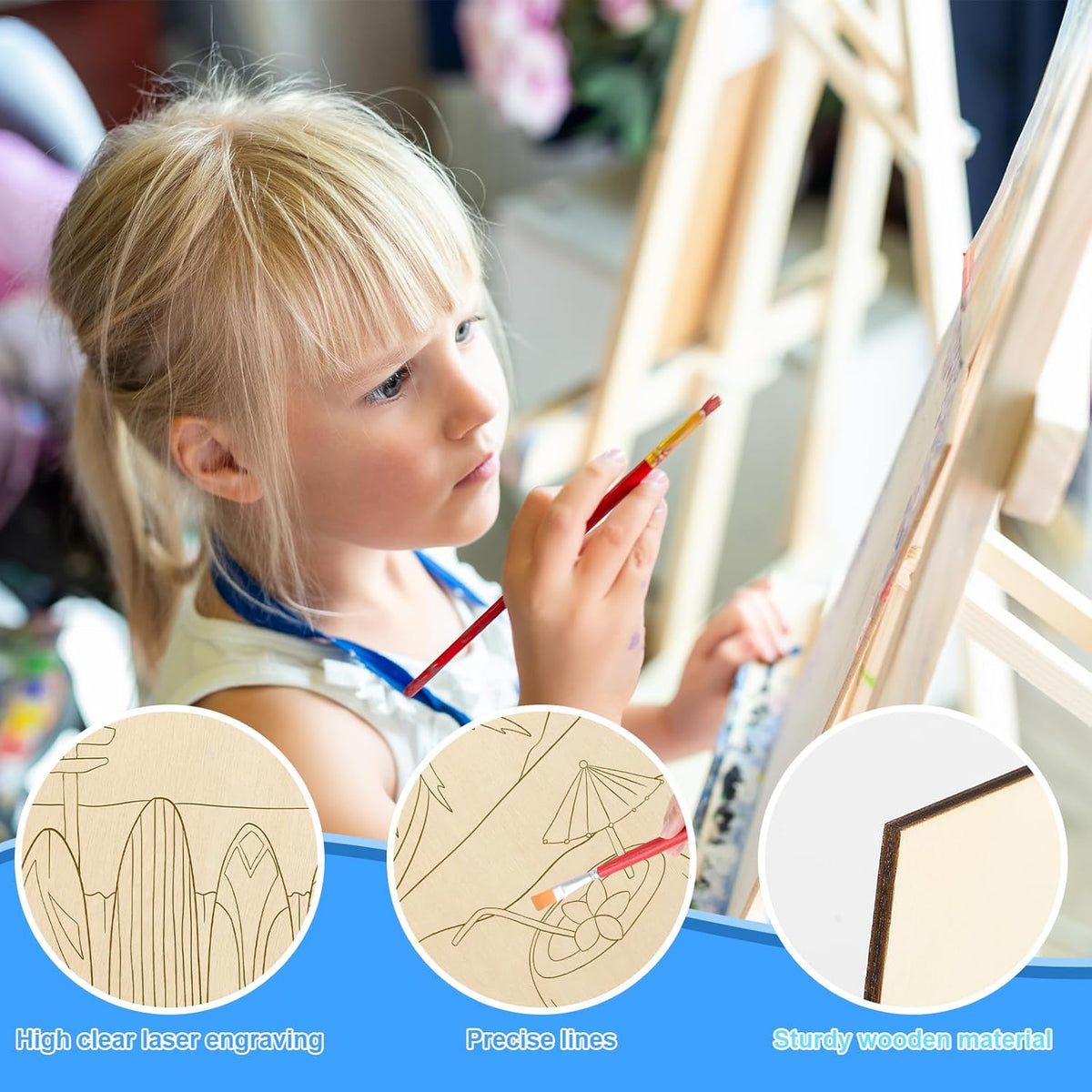 COCHIE 10 Pieces Large Summer Unfinished Wood Crafts to Paint for Adults and Kids, Bulk Predrilled Wooden Ornaments for Painting, Beach Paintable Wood Slices Craft Supplies with Ropes