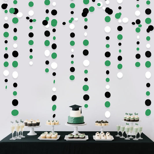 46 Ft Black Green Party Decorations Polka Dots Garlands Green and Black White Hanging Paper Circle Dots Streamer for Birthday Graduation Wedding Baby Shower Soccer Video Game Party Decoration Supplies