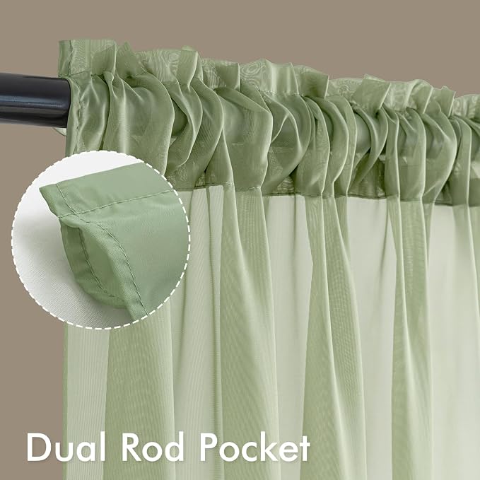 MIULEE Sage Green Sheer Curtains 90 Inches Long 4 Panels 54 x 90 Inches | Light - Image 3