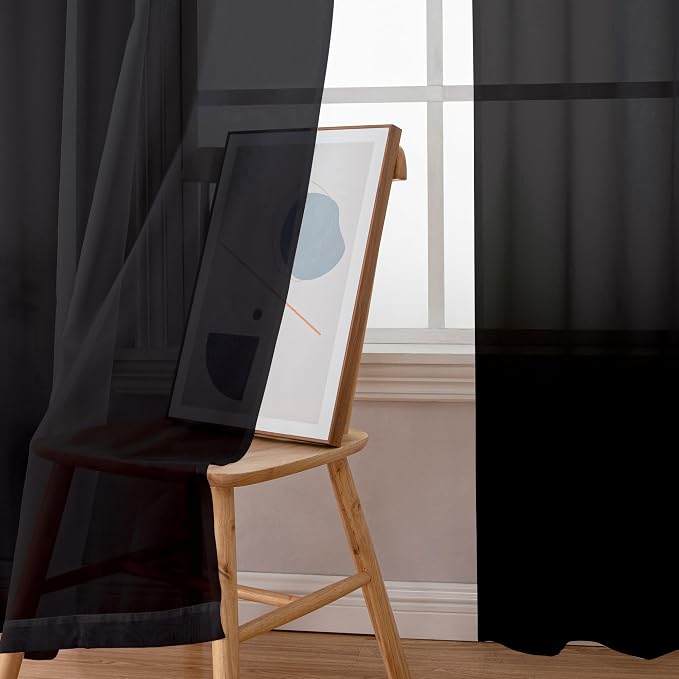 Simplebrand Black Sheer Curtains 108 Inches Long, Extra Long Rod Pocket Solid - Image 4