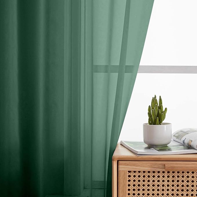 Hunter Green Sheer Curtain for Bedroom Living Room 72 Inches Long 2 Panels Set - Image 3