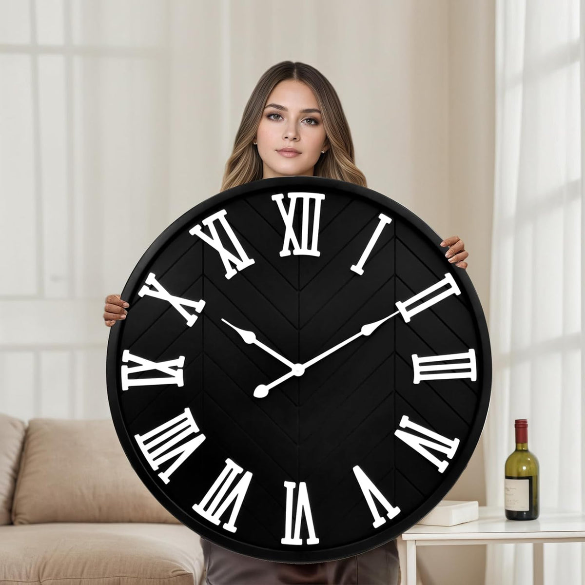 30 Inch Large Wall Clock Farmhouse Style - Black Silent Non-Ticking Rustic Decor for Living Room, Kitchen, Bedroom