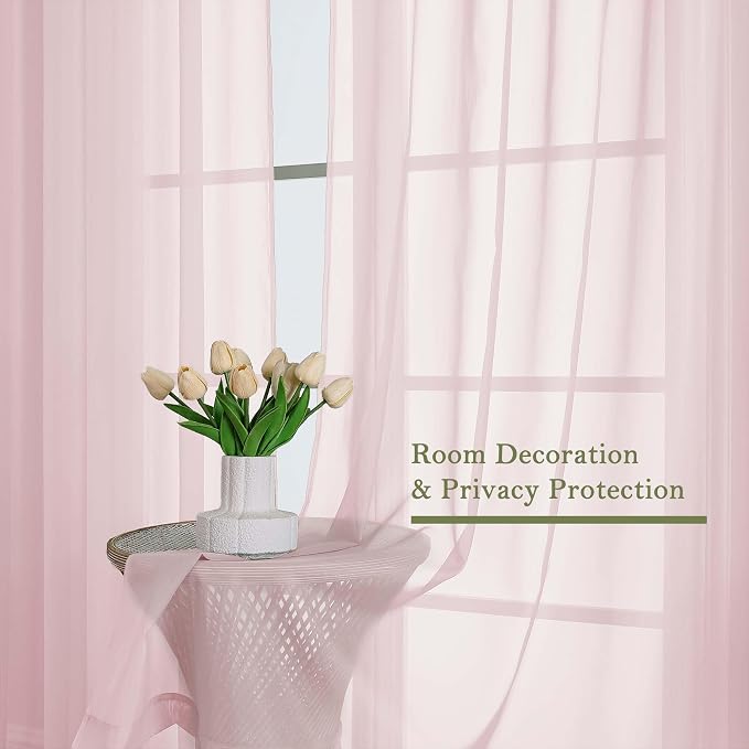 Blush Pink Sheer Curtains 108 Inches Long 2 Pcs, Dual Rod Pocket Home Decor - Image 4