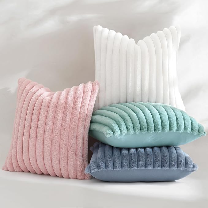 decorUhome Fall Faux Fur Throw Pillow Covers 22x22 Set of 2 Aqua | Decorative - Image 5