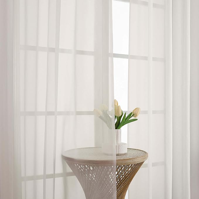 Sheer Ivory Curtains 84 Inch Length 2 Panels Set - Image 4