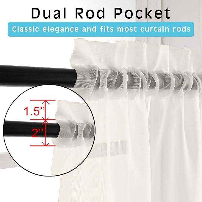 Ivory Sheer Curtains 84 Inch Length 2 Panels - Image 3