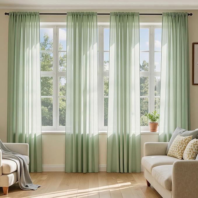MIULEE Sage Green Sheer Curtains 84 Inches Long 4 Panels 42 x 84 Inches | Light by MIULEE