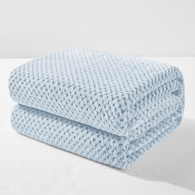 Exclusivo Mezcla Soft Waffle Fleece Bed Blanket King Size, Heather Blue | by ExclusivoMezcla