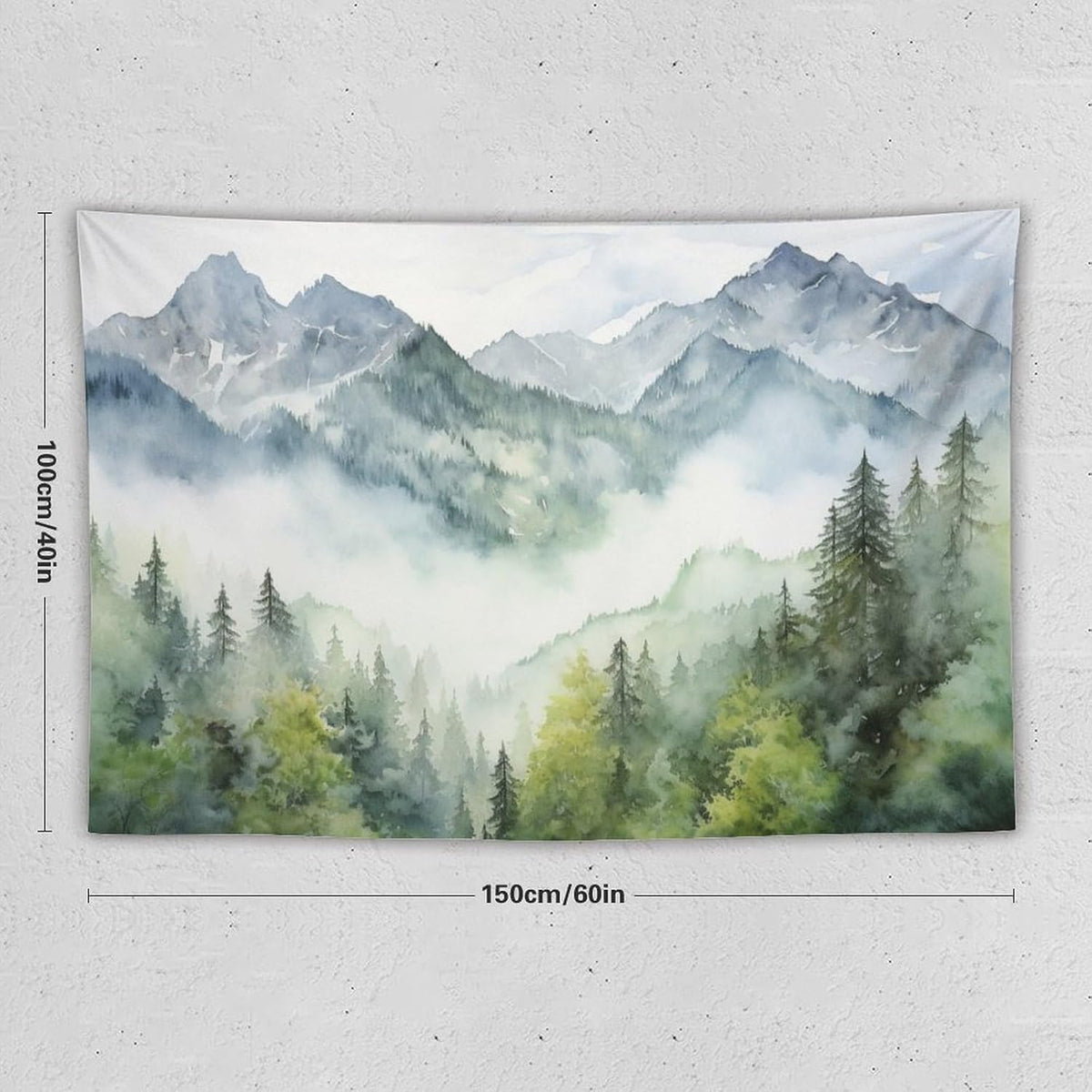 HZOHNAGO Mountain Tapestry Misty Green Forest Mountain Pattern Printed Wall Tapestry Wall Hanging for Bedroom Living Room Dorm 60" W x 40" H
