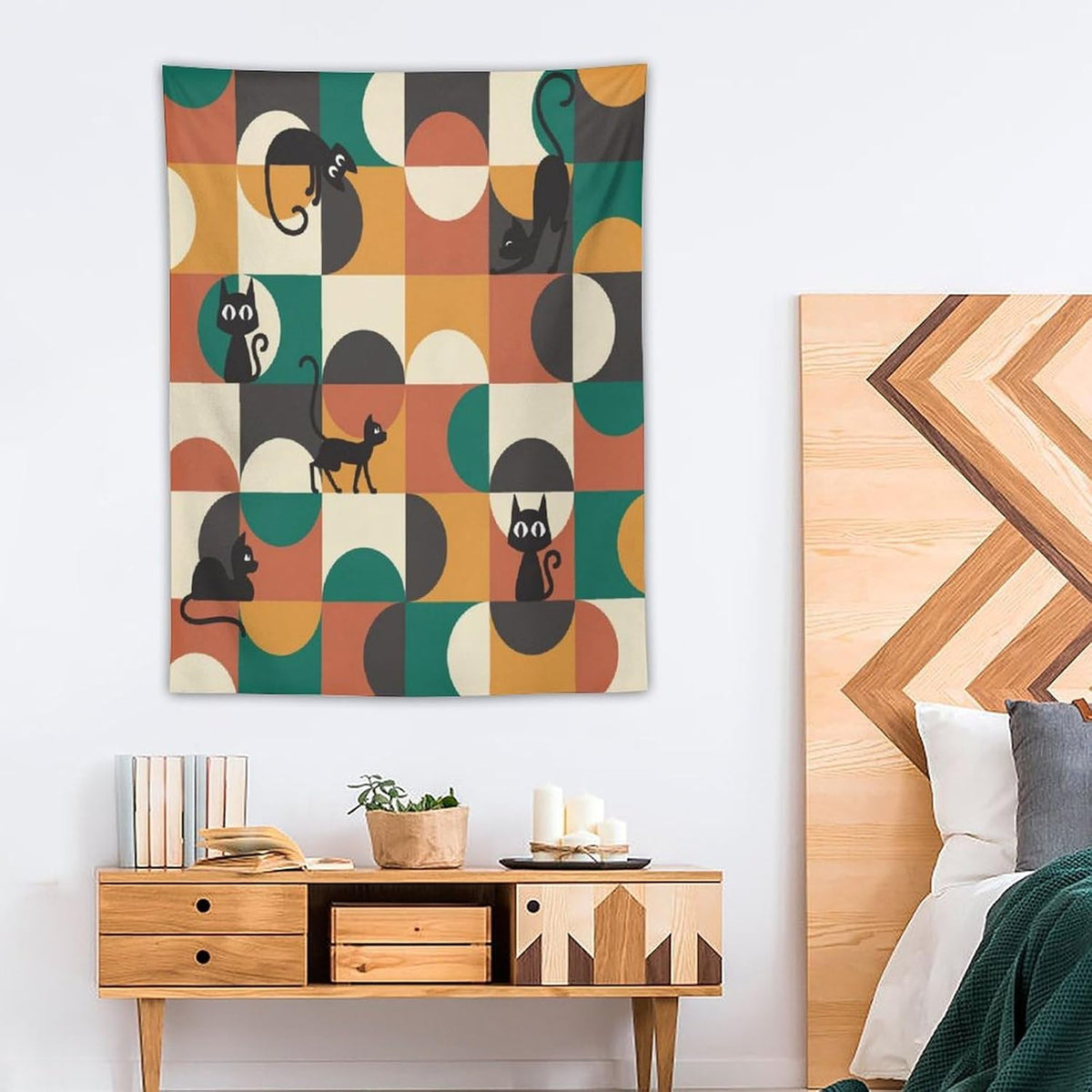 ICMOLYYENLO Boho Medieval Cat Tapestry, Abstract Atomic Starburst Geometric Aesthetic Art Wall Hanging For Bedroom Living Room Dormitory 30x40 Inches