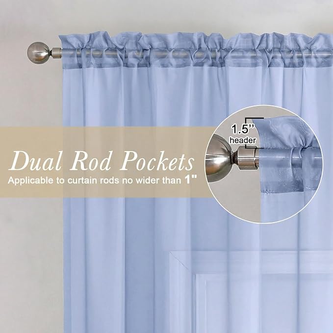 Denim Blue Sheer Curtains 72 Inches Long 2 Panels, Rod Pocket Light Filtering - Image 5