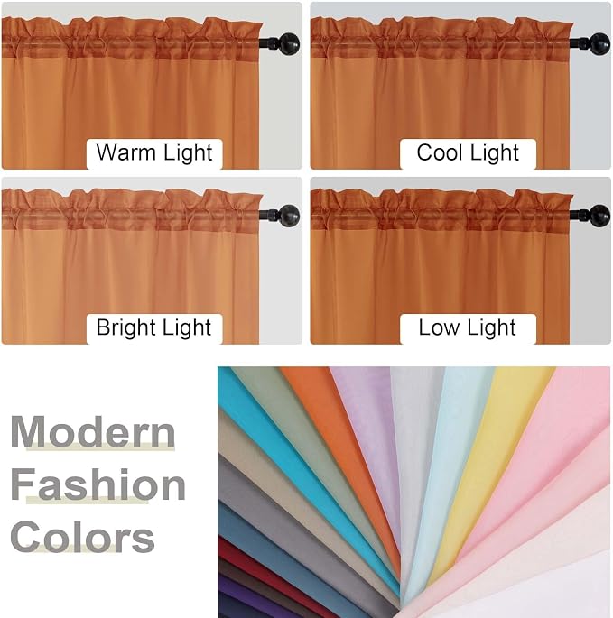Cafe Curtains 36 Inch Length Tier 2 Pieces, Modern Soft Airy Sheer Kitchen - Image 5
