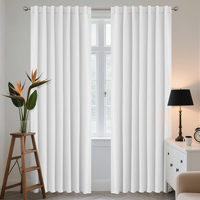 Joydeco 84 Inch 60% Blackout White Curtains 2 Panels, Elegant Semi Sheer by JOYDECO