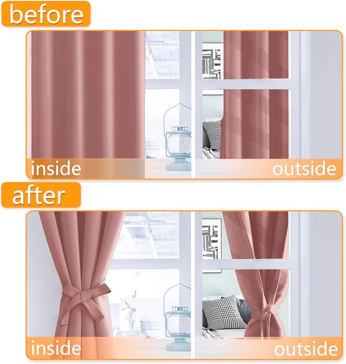 Blackout Curtains for Bedroom 2 Panels 38x84 Inches Long Dusty Rose | Thermal - Image 4