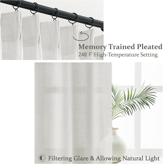 144 Inch Extra Long Beige White Light Filtering Sheer Curtains - Image 4