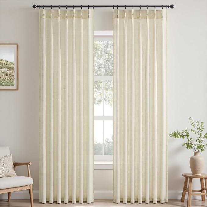 Topfinel 108 Inch Pinch Pleated Curtains 2 Panels, Cream Semi Sheer Curtains - Image 9