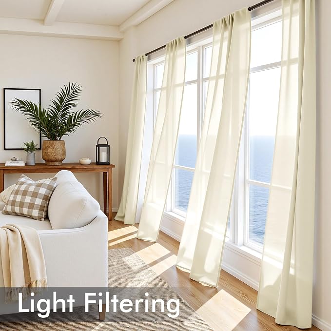 MIULEE Light Cream Sheer Curtains 84 Inches Long 4 Panels 42 x 84 Inches | - Image 4