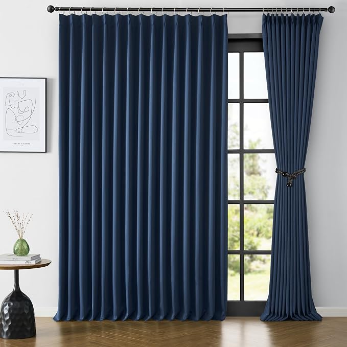 Navy Blue Blackout Pinch Pleated Curtains by KEQIAOSUOCAI
