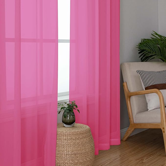 Hot Pink Sheer Curtains for Bedroom Living Room 96 Inches Long 2 Panels Set - Image 3