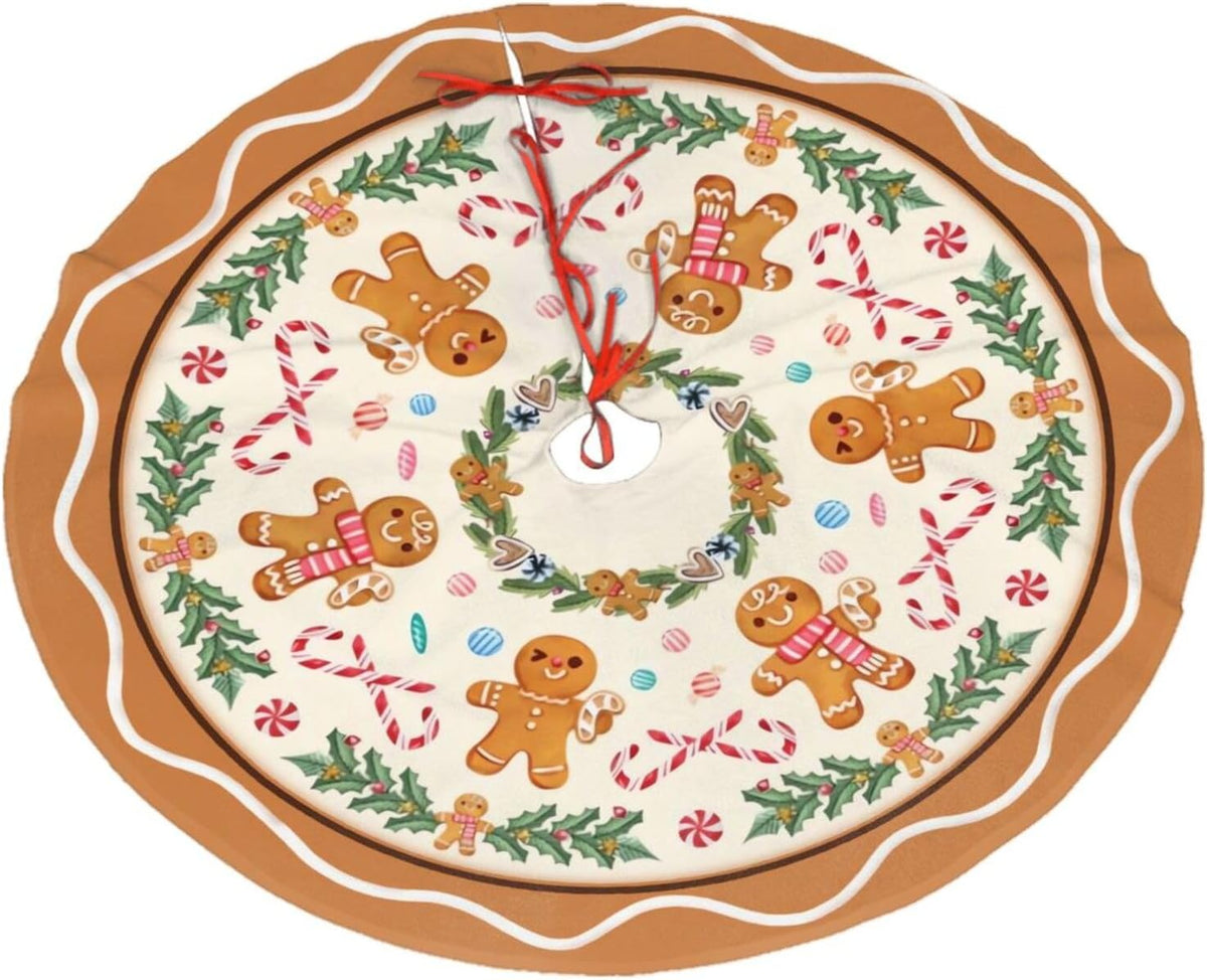Christmas Tree Skirt,Gingerbread Xmas Tree Skirt Rustic Farmhouse Tree Skirt for Christmas Decor Xmas Holiday Home Party Decorations30