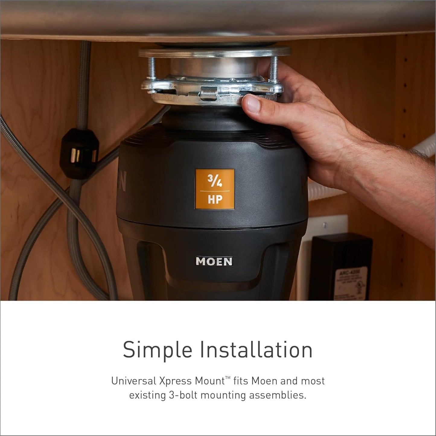 Moen GT33C Lite Series 1/3 Horsepower Continous Feed Garbage Disposal featuring Fast Track Technology, Power Cord Included