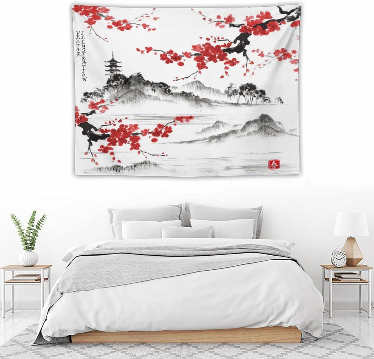 Cherry Blossoms Tapestry, Japanese Fuji Mountain Wall Tapestry, Nature Landscape Wall Art for Bedroom & Living Room Decor, 40"x30"
