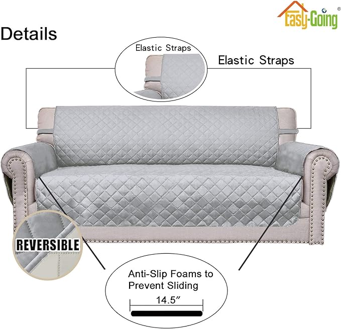 Easy-Going Reversible Couch Cover, 3 Cushion Sofa, Light Gray/Ivory | Machine - Image 3