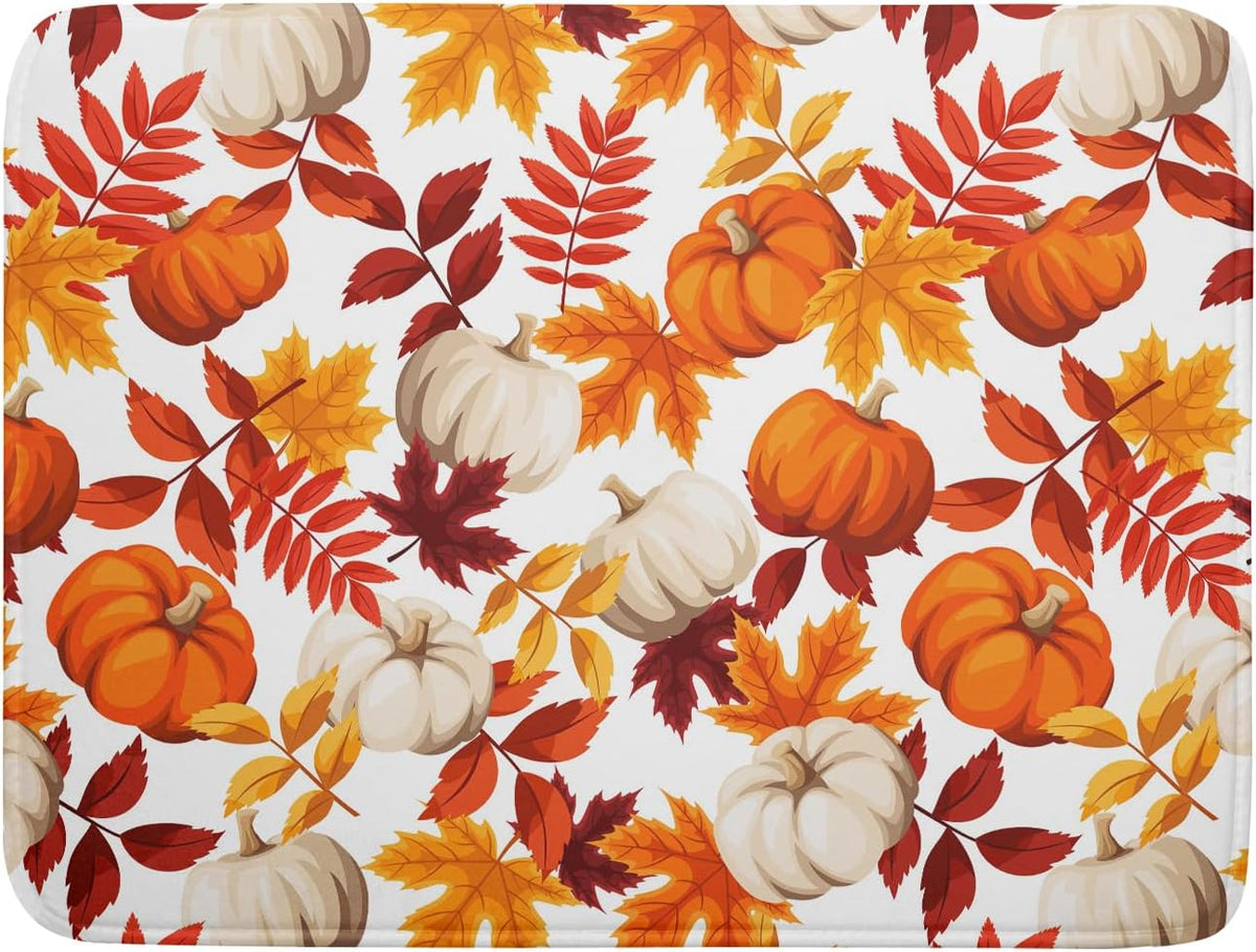 Fall Dish Drying Mat for Kitchen Counter Watercolor Pumpkins Autumn Leaves Thanksgiving Super Absorbent Reversible Microfiber Kitchen Countertop Protector Dishes Pad Large 18x24 inch