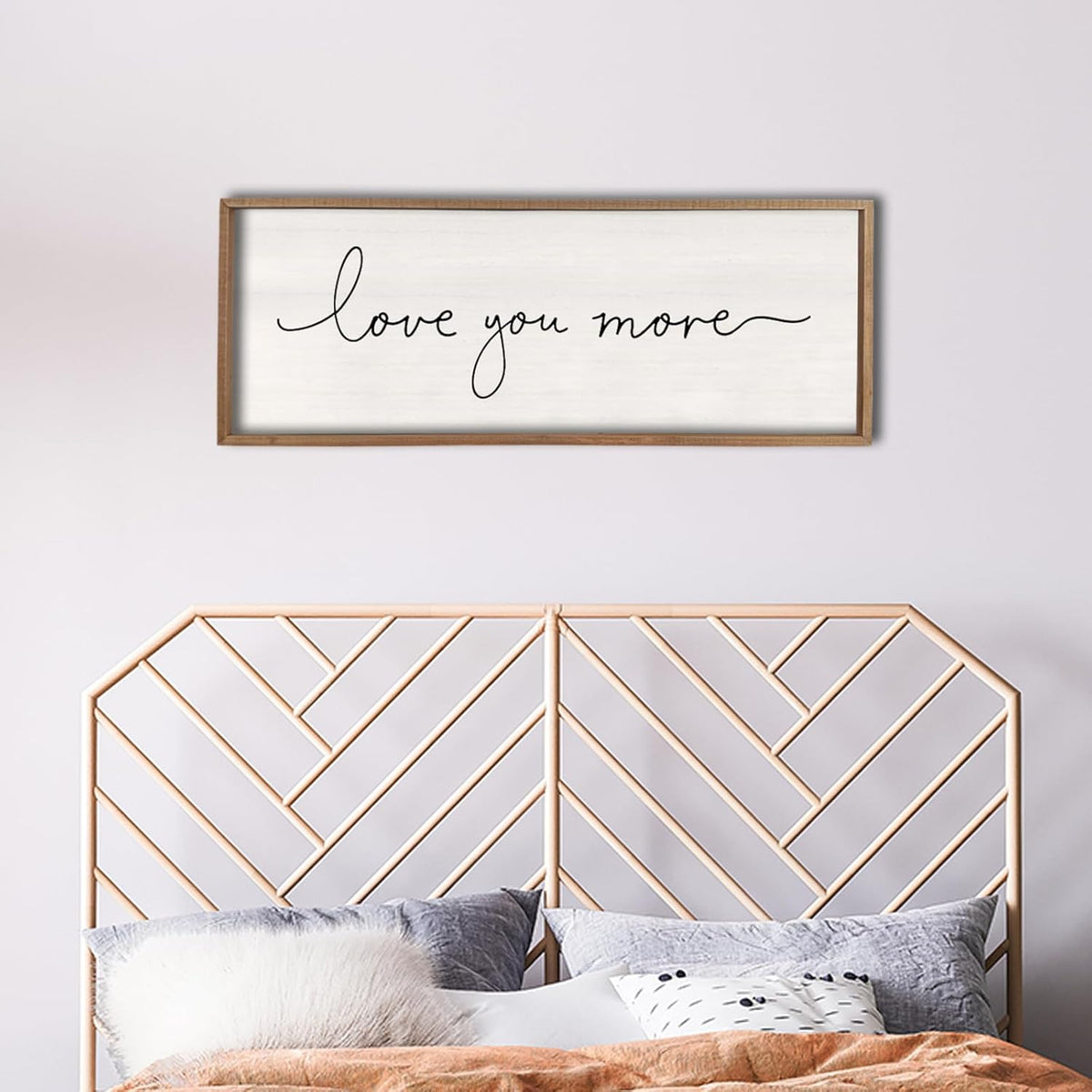 Love You More Sign 40''×15'' Master Bedroom Above Over Bed Wall Decor Modern Farmhouse Large Vintage Wood Framed Hanging Over Bed Bedside Wall Art (Wood)