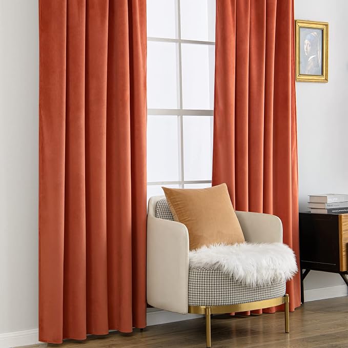 MIULEE Velvet Blackout Curtains 52x108 inches 2 Panels Burnt Orange | Luxury - Image 7
