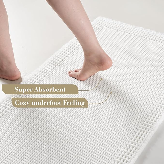 RESARE Waffle Bath Mat for Bathroom, Non Slip Bathroom Rugs 17"x24" White | - Image 3