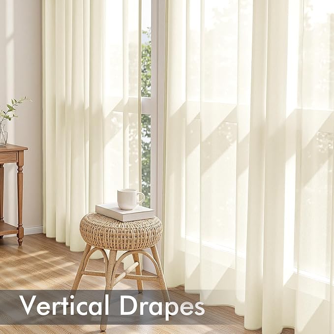 MIULEE Light Cream Sheer Curtains 108 Inches Long 4 Panels 42 x 108 Inches | - Image 5