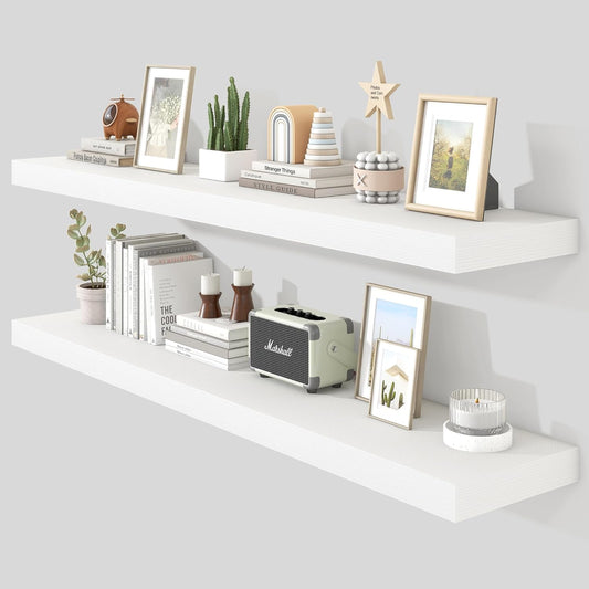 Heimlove 55 Inch Floating Shelves for Wall,10 Deep 10 Deep Large White Wall Shelf with Heavy Duty Brackets,Mounted Storage & Display Shelves for Bedroom,Living Room,Kitchen,Office,Set of 2