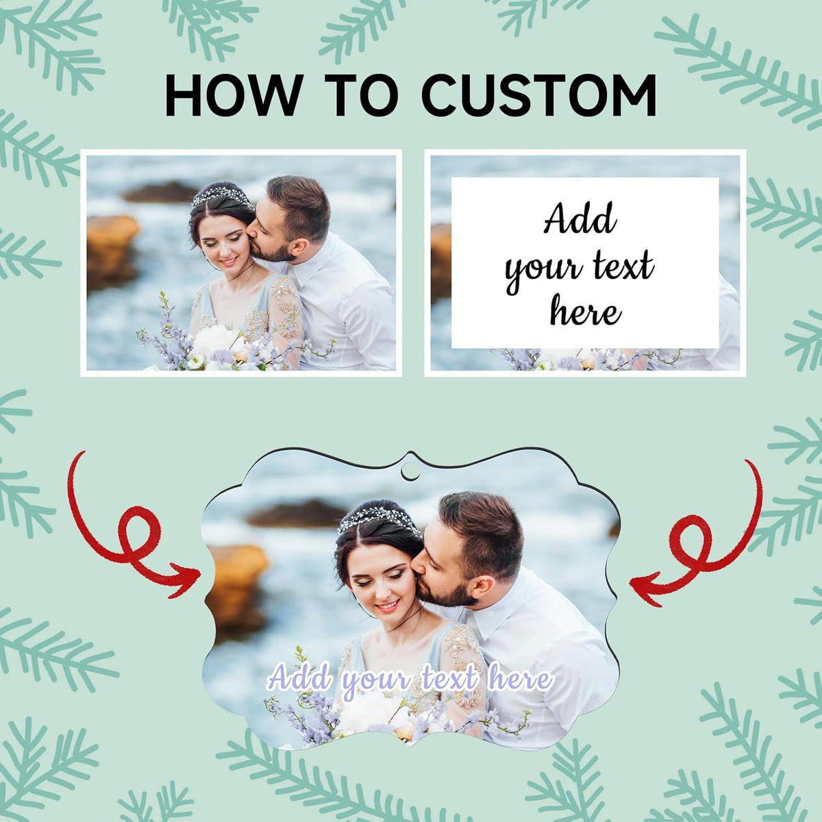 4 Pack Personalized Christmas Ornaments 2025 Wood Custom Photo Text Hanging Ornament for Christmas Tree Decorations, First Christmas Engaged/Married, New Home, Baby's First Christmas, Memorial
