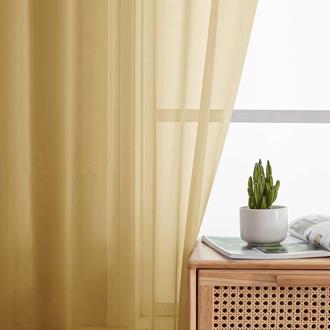 Extra Long Sheer Gold Curtains for Bedroom Living Room 108 Inches Long 2 Panels - Image 3