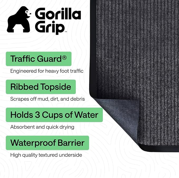 GORILLA GRIP Waterproof Traffic Guard Door Mat, 35x23 Indoor Outdoor Durable - Image 2