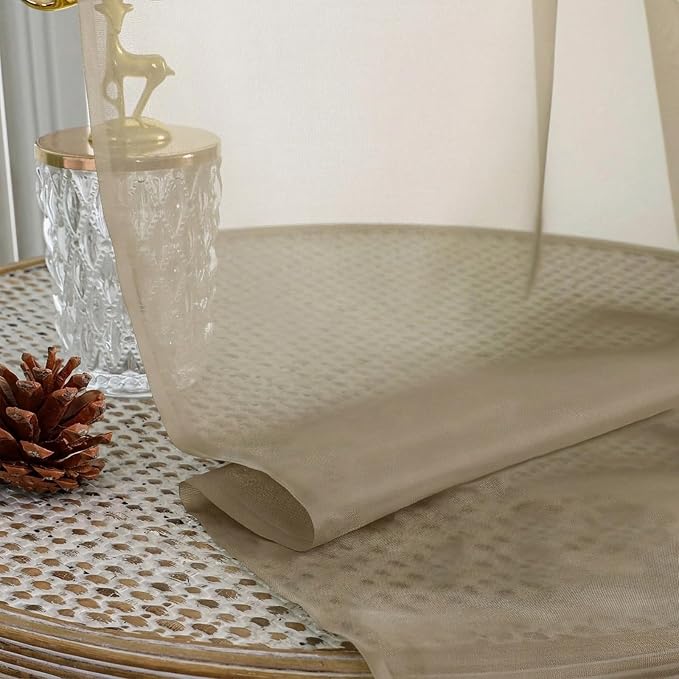 Taupe Sheer Curtains 84 Inches Long 2 Panels Set, Light Filtering Sheer Curtains - Image 4