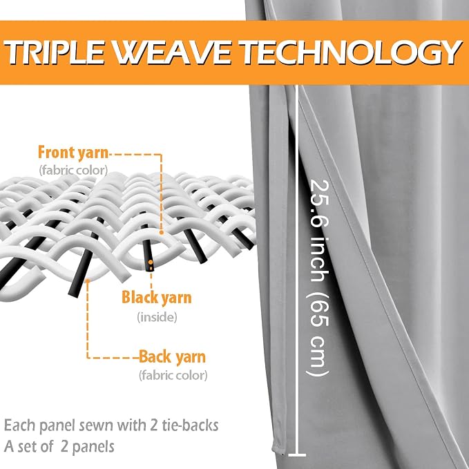 Blackout Curtains for Bedroom, 70 x 84 Inch, 2 Panels | Thermal Insulated & - Image 3