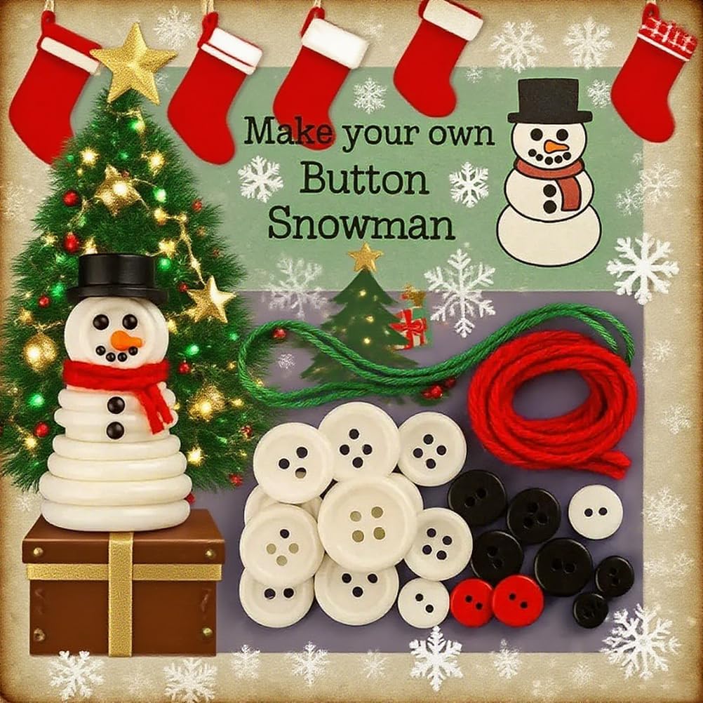 DIY Christmas Button Ornament Making Set - Snowman/Santa/Angel, Fun Holiday Craft Kit for All Ages, Ideal Xmas Tree Hanging Decor & Festive Gifts (E 8)