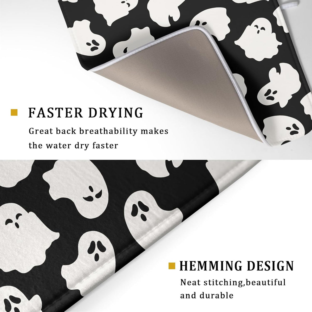 Halloween Dish Drying Mat for Kitchen Counter Cute Ghost Holiday Super Absorbent Reversible Microfiber Kitchen Countertop Protector Dishes Pad Large 18x24 inch