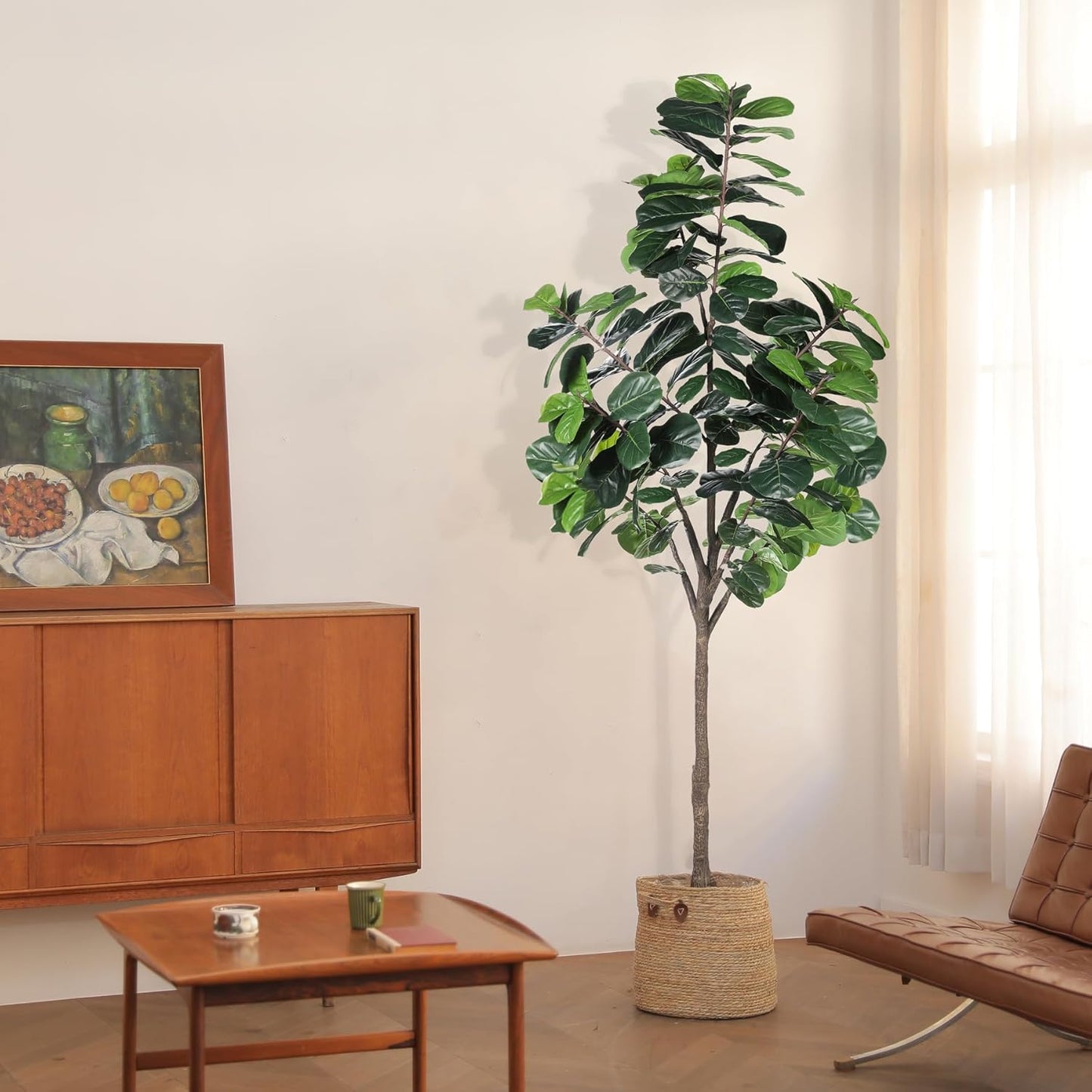 8ft(96in) Fiddle Leaf Fig Tree Artificial - Tall Faux Fiddle Leaf Fig Tree - Fake Fig Plant with Realistic Texture for Indoor Outdoor Modern Home House Office