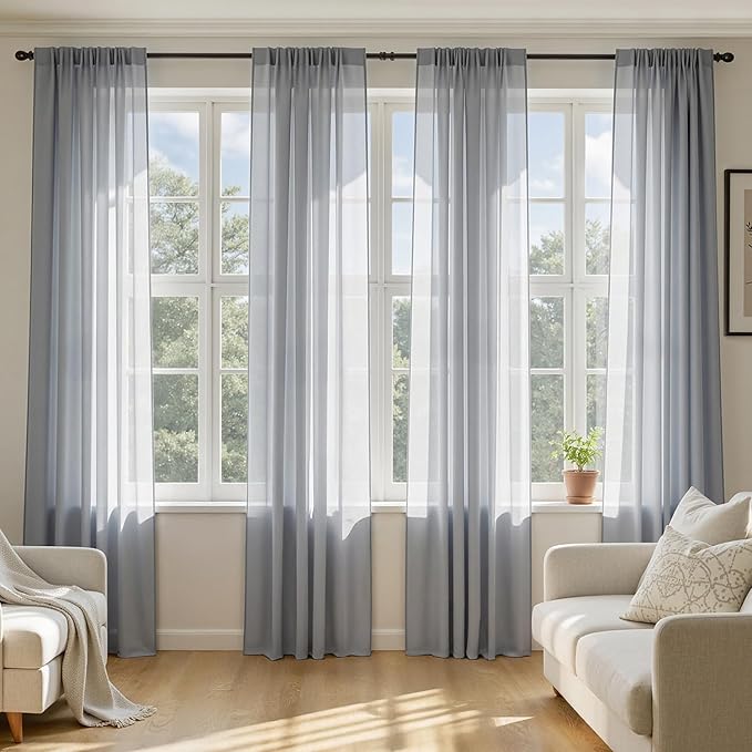 MIULEE Dark Grey Sheer Curtains 84 Inches Long 4 Panels 42 x 84 Inches | Light by MIULEE