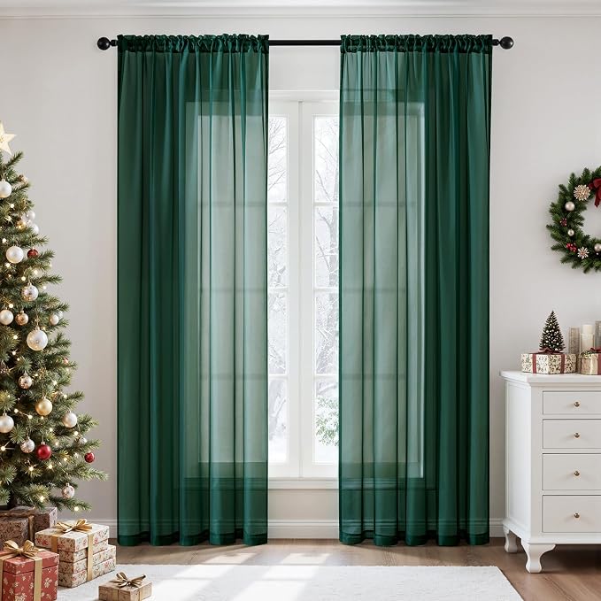 MIULEE Hunter Green Sheer Curtains 54 X 96 Inches, 2 Panels | Solid Color by MIULEE