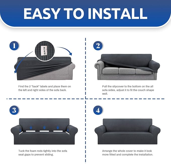 Stretch Couch Covers for Sofa, 3 Cushion Couch Slipcover, Charcoal | 1-Piece - Image 6