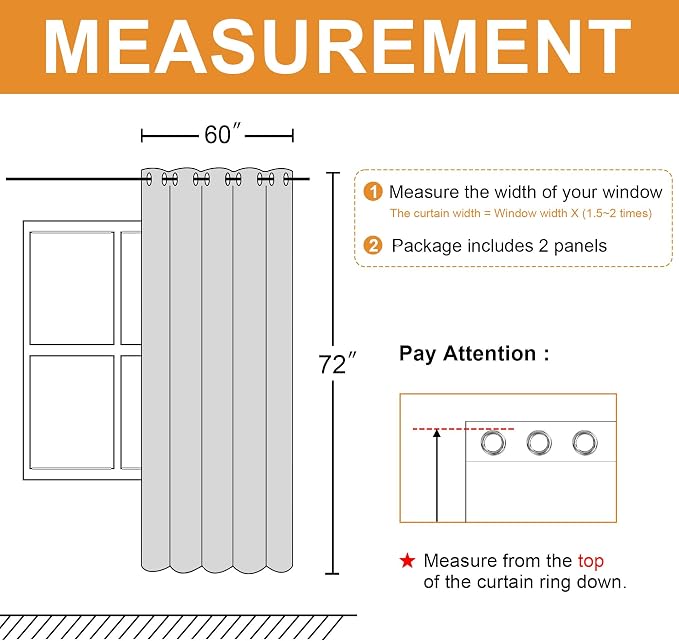 Room Darkening Curtains for Bedroom, 60 x 72 Inches, 2 Panels | Thermal - Image 7