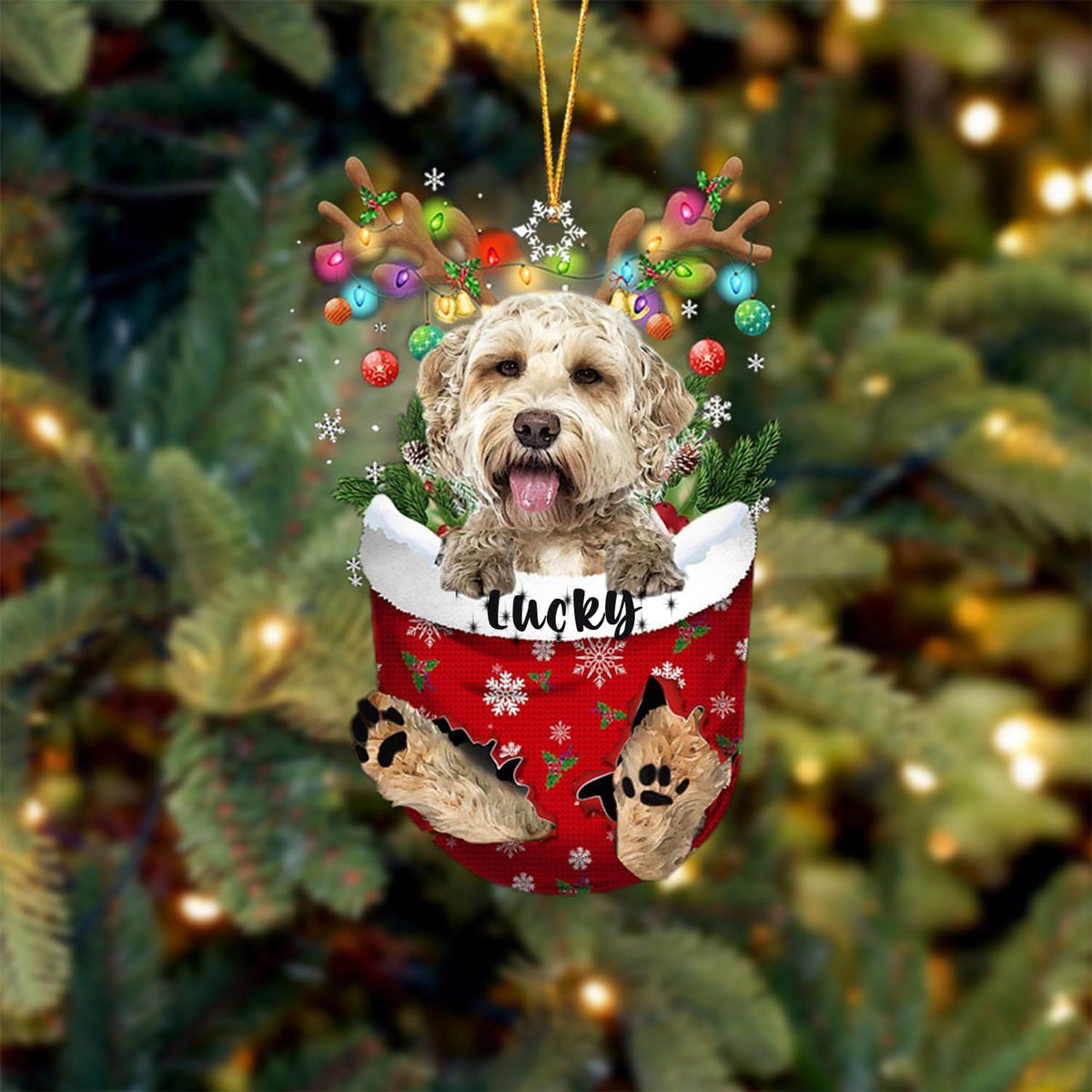 Goldendoodle 1 Dog Christmas Ornament, Goldendoodle 1 in Snow Pocket Christmas Tree Ornament, Dog Lovers Gift Idea Xmas Decor, Christmas Decorations for Tree, Christmas Ornament Gift for Dog Lovers