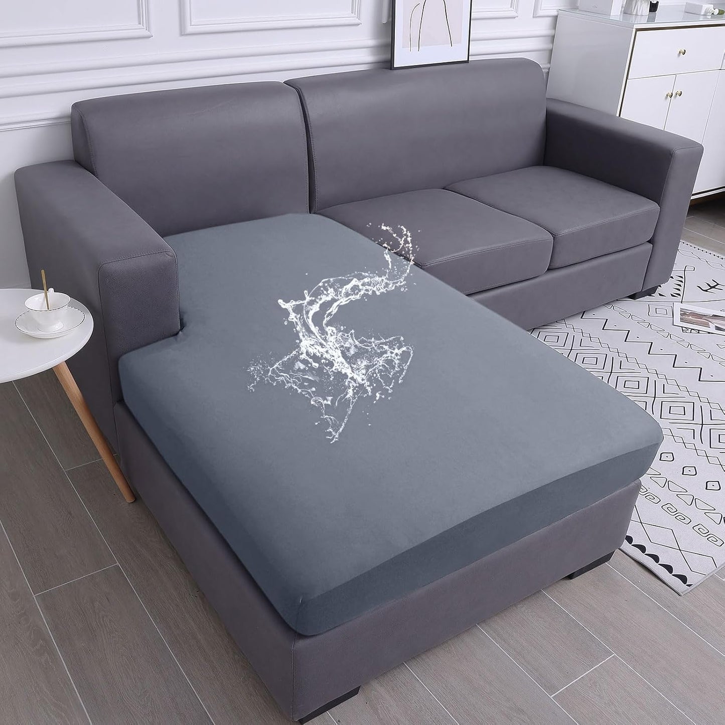hyha Waterproof Couch Cushion Covers, Sectional Sofa Slipcovers Washable, L Shape Chaise Dog Couch Covers for Sectional Sofa, Universal Furniture Protector (1 Piece for Chaise XL, Grey)